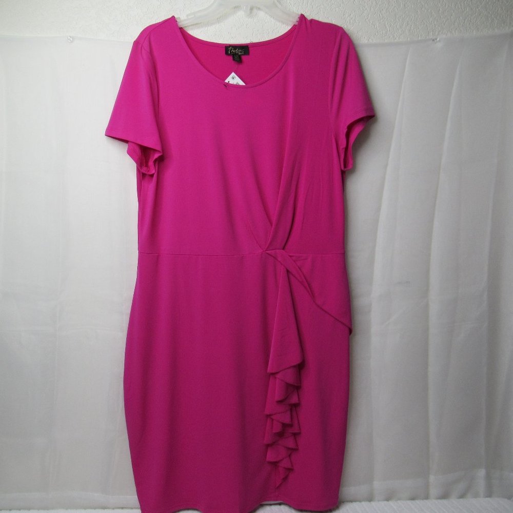 Thalia Sodi Women Large Pink Ruffle short sleeve Midi Dress Baddie Barbiecore Go